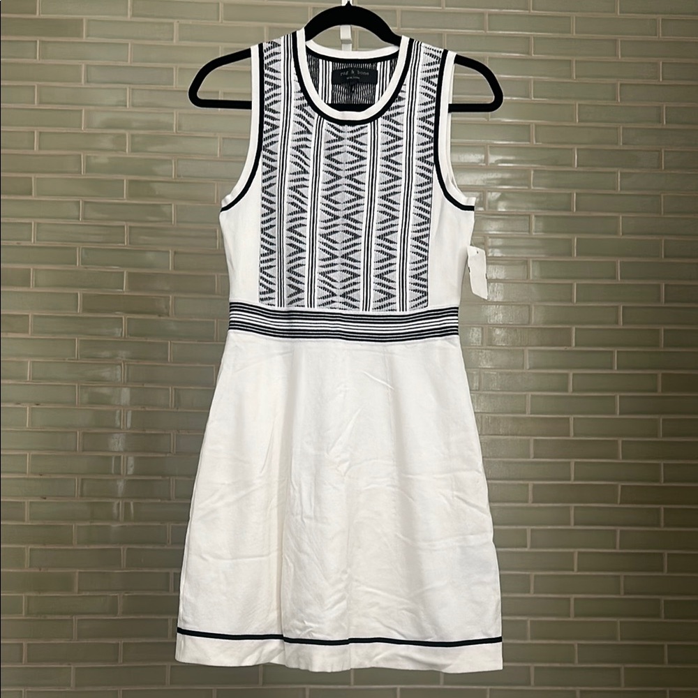 Rag & Bone White Erin Dress with Black Geometric Design XS